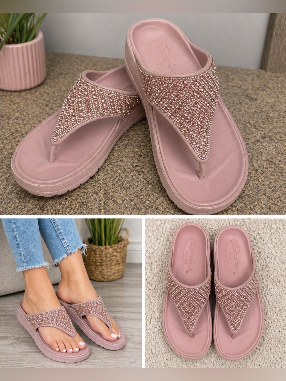 Skechers Women's Foamies Cali Breeze 2.0 Glimmer Love sandals in mauve SZ 9